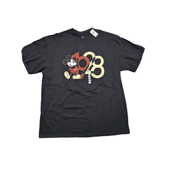 NWT Disney Black 1928 Mickey Mouse Crew Neck T-Shirt Men's Extra Large - Picture 1 of 5